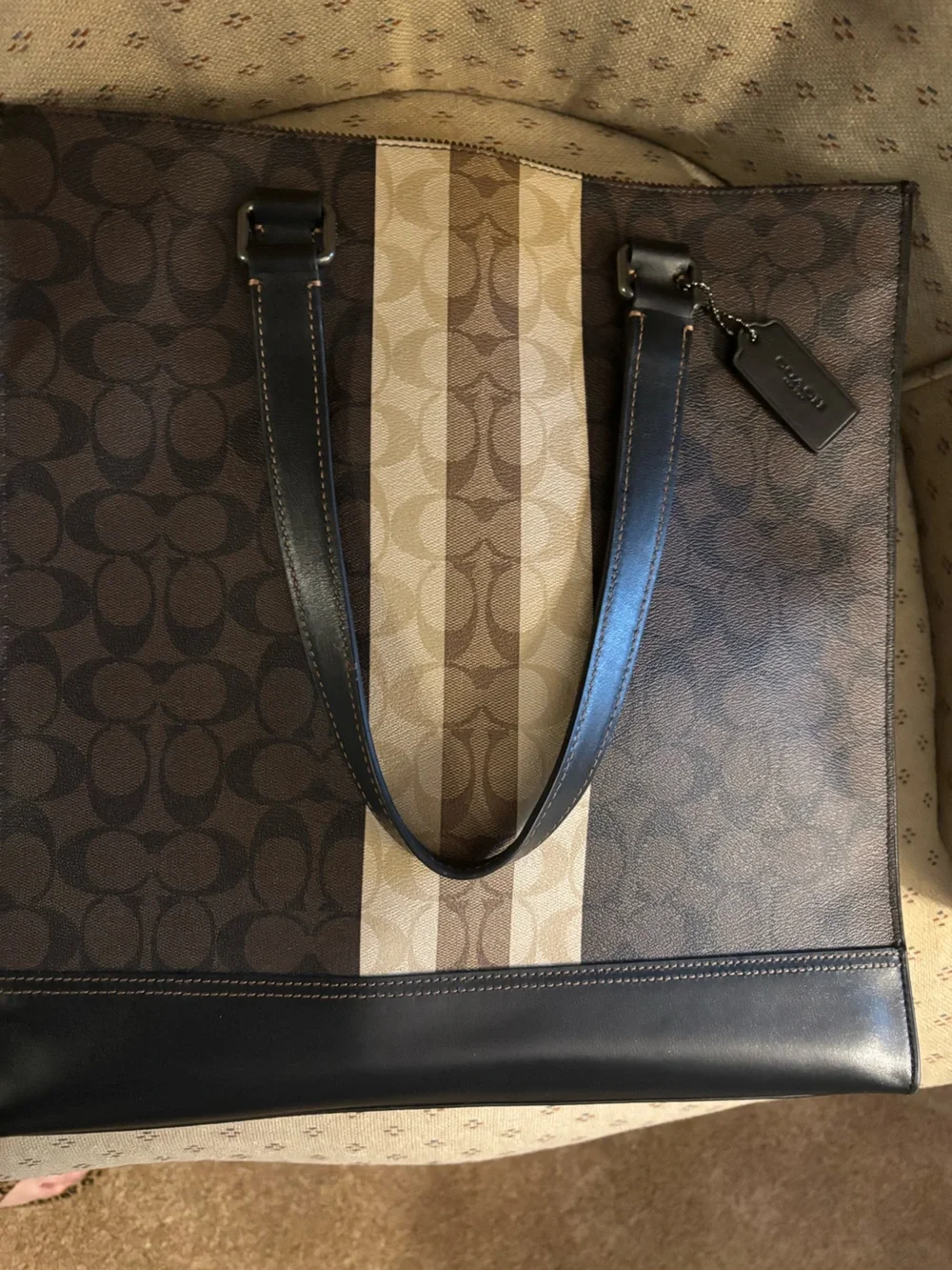 Coach Men’s Brown Signature Canvas Messenger Tote with Center Stripe